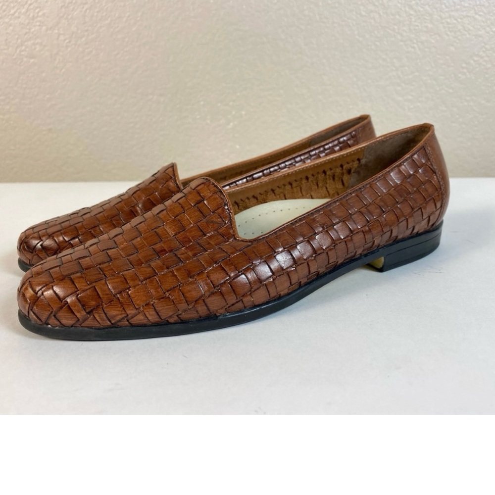 Trotters Sz 11 Slim Brown Leather Braided VTG Made in Brazil